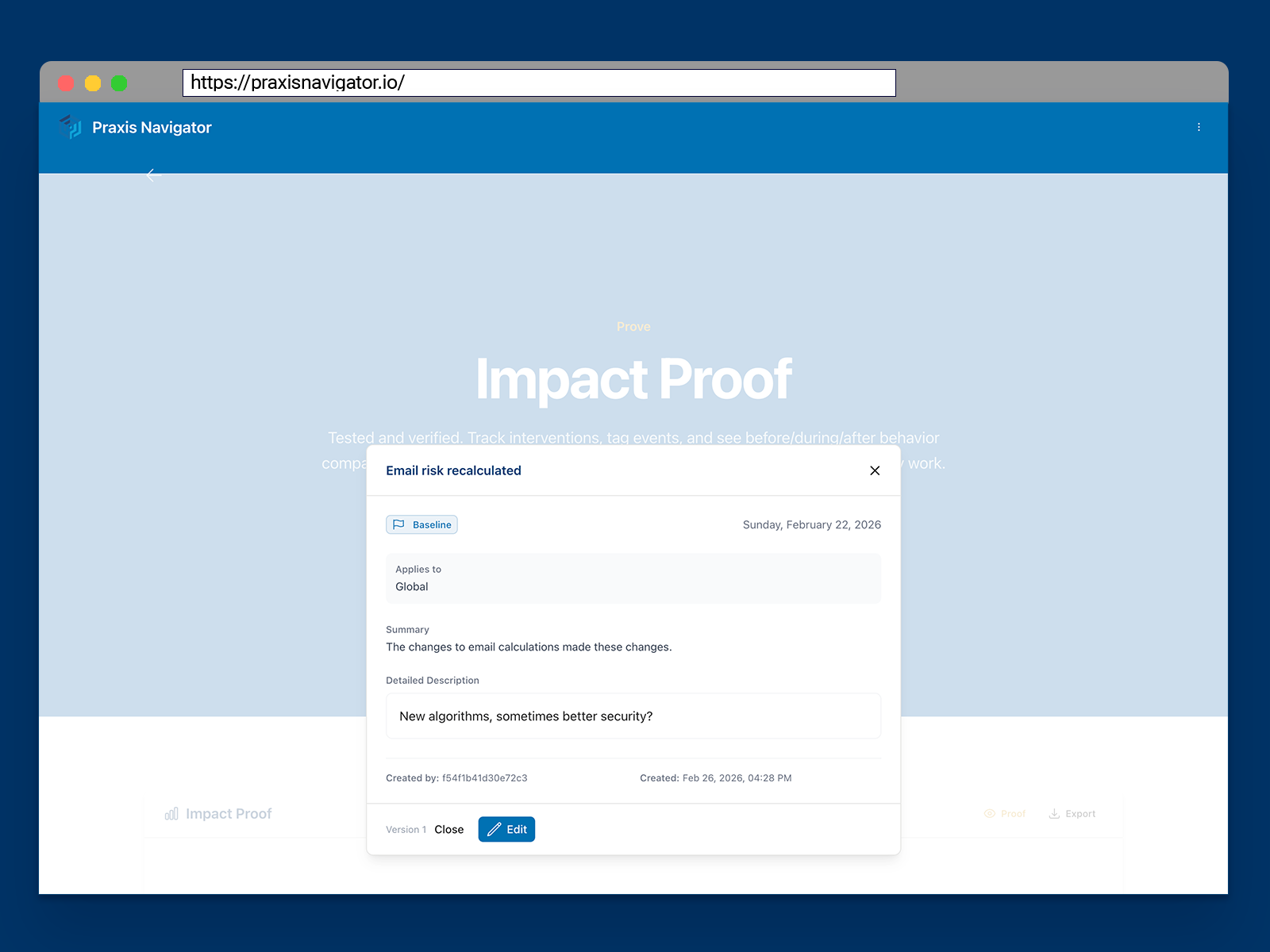 Impact Proof evidence export for stakeholders